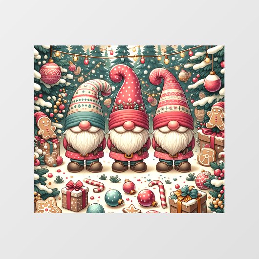 Autocollant Pour Fenêtre Clôture trio des Gnomes Noël (Feuille)