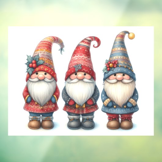 Autocollant Pour Fenêtre Clôture trio des Gnomes Noël (Feuille 3)
