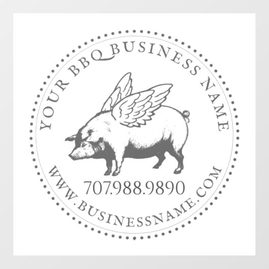 Autocollant Pour Fenêtre Cochon Avec Ailes BBQ Barbecue Business (Feuille)