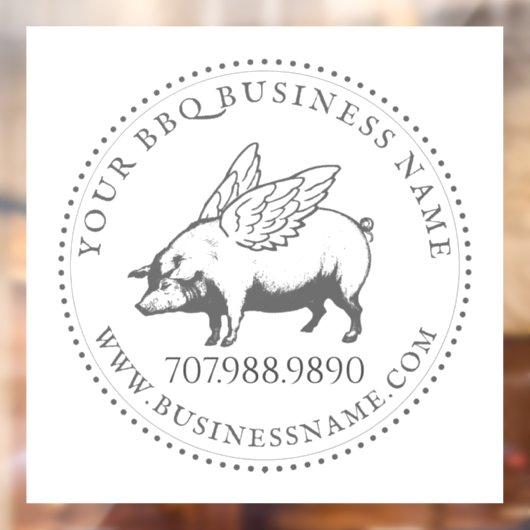 Autocollant Pour Fenêtre Cochon Avec Ailes BBQ Barbecue Business (Feuille 2)