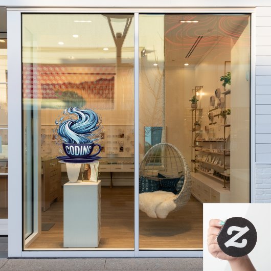 Autocollant Pour Fenêtre Codage bleu ton Café Numéros binaires Programmateu (Vitrine du magasin)