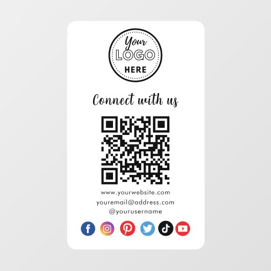 Autocollant Pour Fenêtre Code QR Blanc Moderne Connectez-Vous Aux Médias So (Feuille)