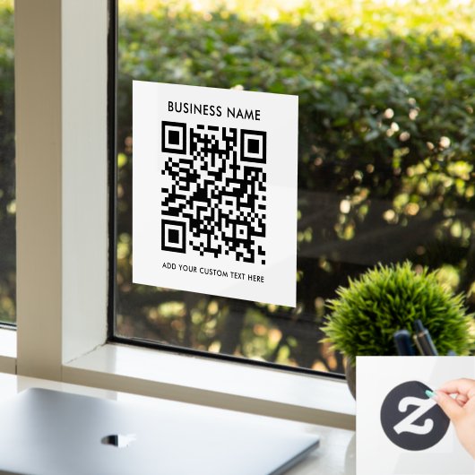Autocollant Pour Fenêtre Code QR | Business Minimal White Scannable Round W (Bureau)