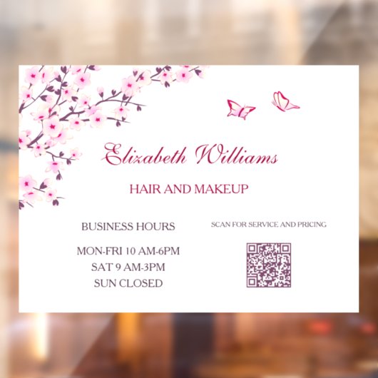 Autocollant Pour Fenêtre Code QR | Cerisier Fleur Rose Blanc (Feuille 2)