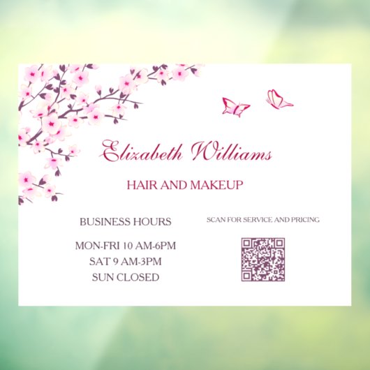 Autocollant Pour Fenêtre Code QR | Cerisier Fleur Rose Blanc (Feuille 3)