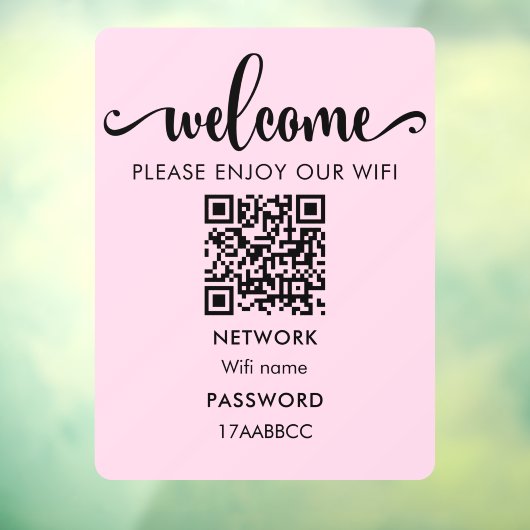 Autocollant Pour Fenêtre Code QR d'accueil WIFI | Profitez De Notre Rose Wi (Feuille 3)