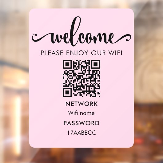 Autocollant Pour Fenêtre Code QR d'accueil WIFI | Profitez De Notre Rose Wi (Feuille 2)