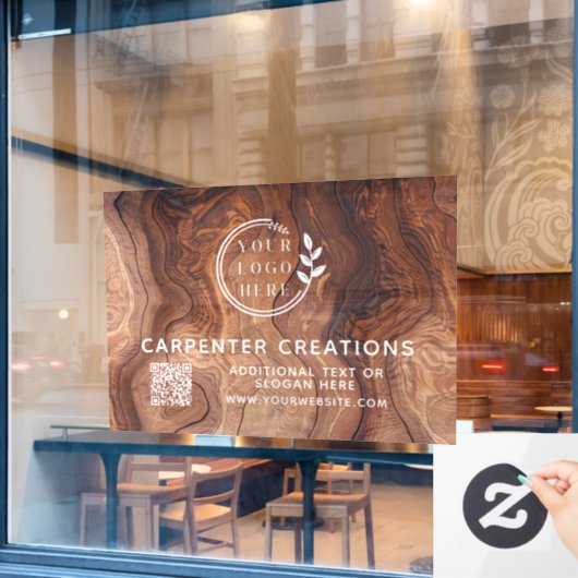Autocollant Pour Fenêtre Code QR de logo de menuiserie en bois moderne élég (Fenêtre de café)