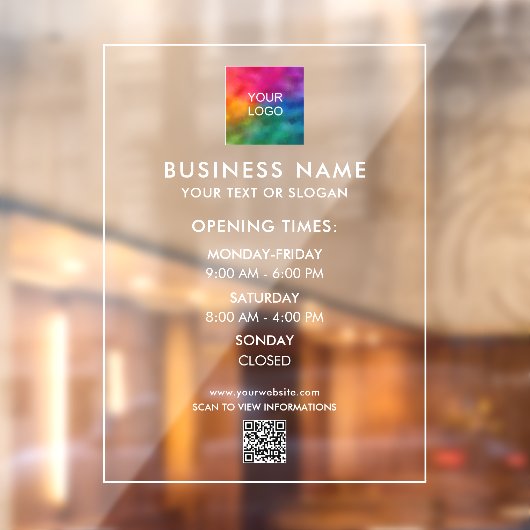 Autocollant Pour Fenêtre Code QR de téléphone de logo d'entreprise à heures (Feuille 2)