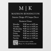 Autocollant Pour Fenêtre Code QR des heures d'ouverture avec monogramme ou  (Feuille)