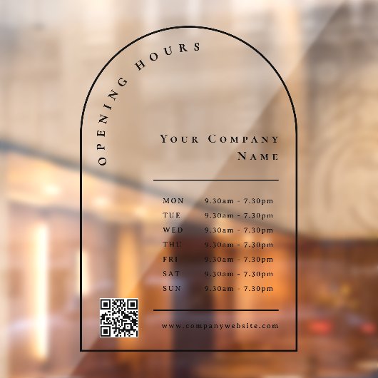 Autocollant Pour Fenêtre Code QR des heures d'ouverture de l'élégante arche (Feuille 2)