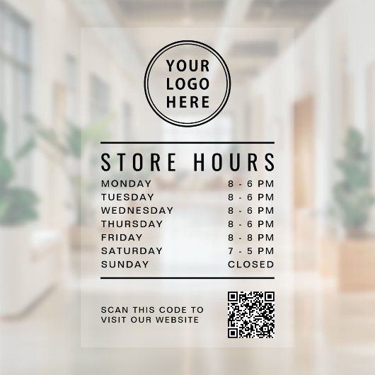 Autocollant Pour Fenêtre Code QR des heures d'ouverture de magasin Logo d'e