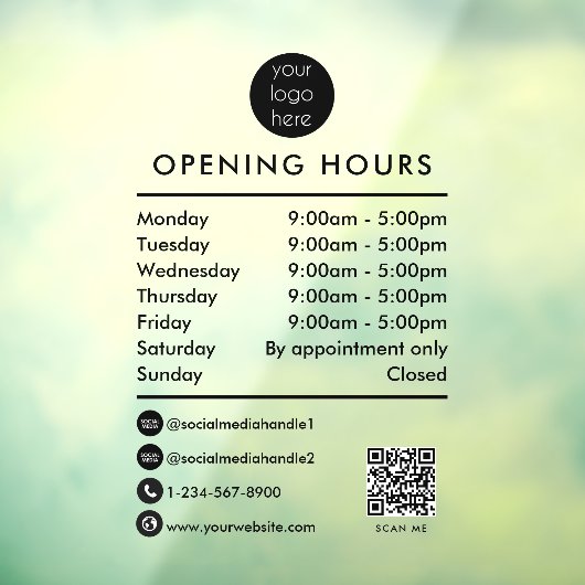 Autocollant Pour Fenêtre Code QR des heures d'ouverture du logo de l'entrep (Feuille 3)