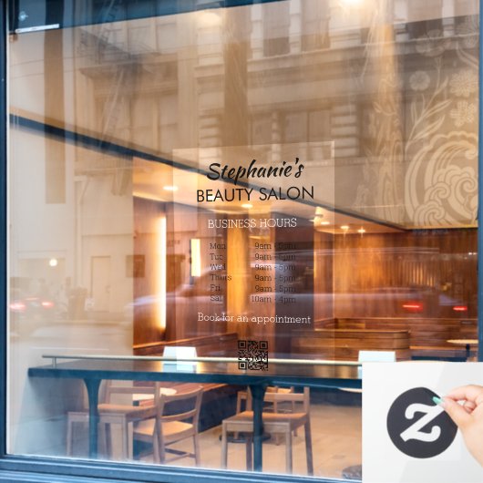 Autocollant Pour Fenêtre Code QR des heures d'ouverture élégantes et simple (Fenêtre de café)