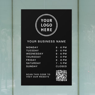 Autocollant Pour Fenêtre Code QR des heures d'ouverture Logo Noir