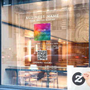 Autocollant Pour Fenêtre Code QR des heures d'ouverture personnalisées Logo