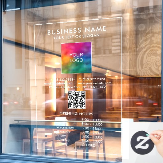 Autocollant Pour Fenêtre Code QR des heures d'ouverture personnalisées Logo (Fenêtre de café)