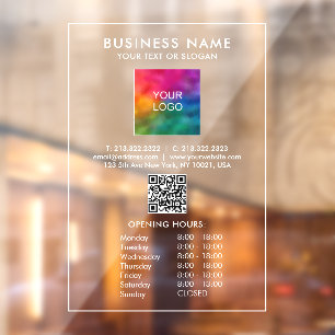 Autocollant Pour Fenêtre Code QR du logo d'entreprise à heures d'ouverture 