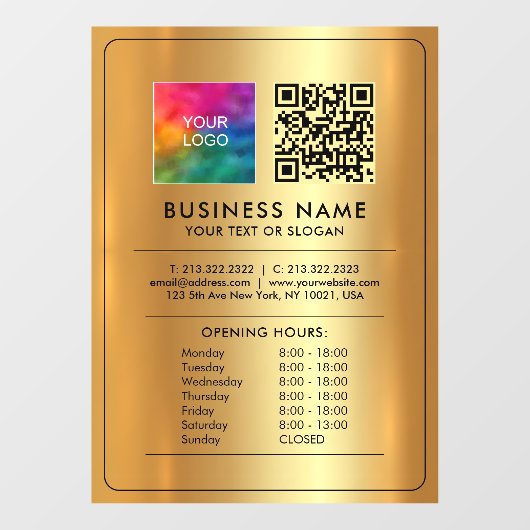 Autocollant Pour Fenêtre Code QR du logo Heures d'ouverture Ouvert Fermé Fa (Feuille)