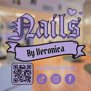 Autocollant Pour Fenêtre Code QR du salon d'onglerie à lettrage gothique vi