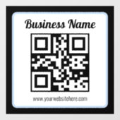 Autocollant Pour Fenêtre Code QR éditable & Texte avec bordure bleu clair (Feuille)