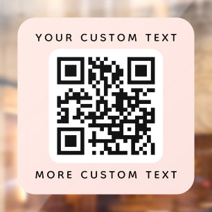 Autocollant Pour Fenêtre Code QR et texte personnalisé rose pâle du haut et