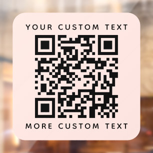 Autocollant Pour Fenêtre Code QR et texte personnalisé rose pâle du haut et
