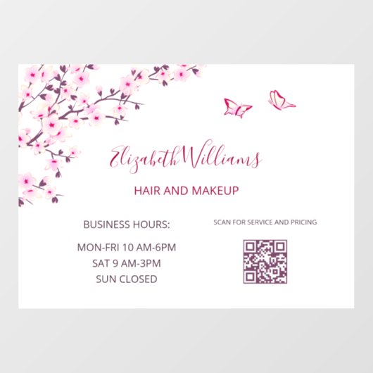 Autocollant Pour Fenêtre Code QR | Fleur de cerisier rose blanc (Feuille)