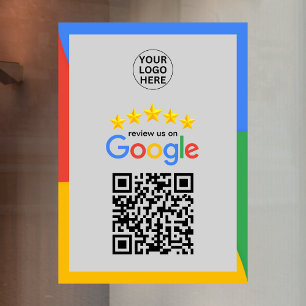 Autocollant Pour Fenêtre Code QR Google Business Reviews 5 étoiles Gris