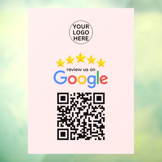 Autocollant Pour Fenêtre Code QR Google Review Business 5 étoiles Rose Pâle (Feuille 3)