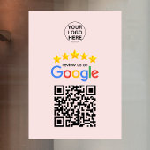 Autocollant Pour Fenêtre Code QR Google Review Business 5 étoiles Rose Pâle