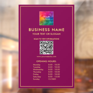 Autocollant Pour Fenêtre Code QR Heures d'ouverture Téléchargez votre logo 