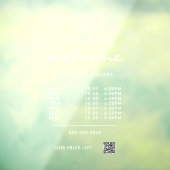Autocollant Pour Fenêtre Code QR Logo Heures d'Ouverture Bienvenue Blanc (Feuille 3)