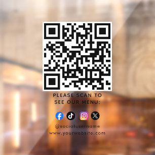 Autocollant Pour Fenêtre Code QR Logo Menu Noir Café Moderne Sans Contact
