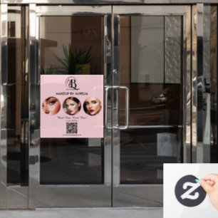 Autocollant Pour Fenêtre Code QR Logo Script Rose Pâle Photo Maquillage