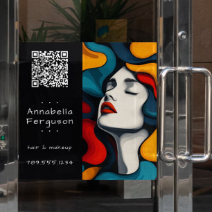 Autocollant Pour Fenêtre Code QR Maquillage Cheveux Coloré Rétro Art Pop Mo