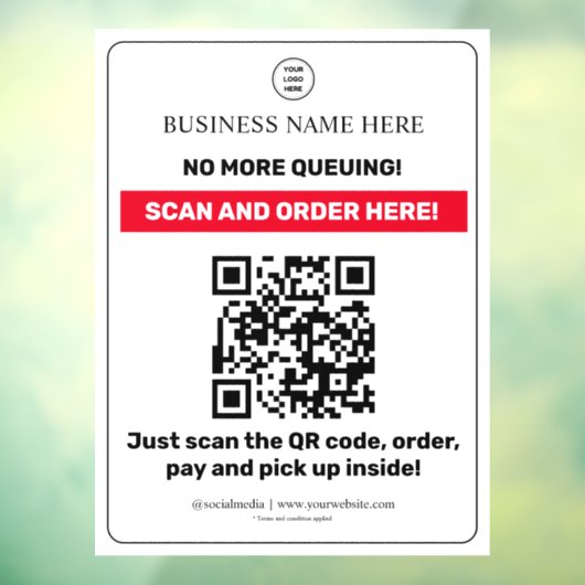 Autocollant Pour Fenêtre Code QR Menu Blanc Fenêtre de retrait de commande (Feuille 3)