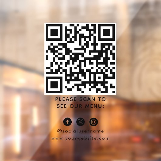 Autocollant Pour Fenêtre Code QR Menu Noir Logo Café Moderne Sans Contact (Feuille 2)