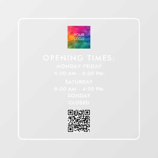 Autocollant Pour Fenêtre Code QR personnalisé Heures d'ouverture de l'entre (Feuille)