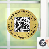 Autocollant Pour Fenêtre Code QR rond Cercle Nom de l'entreprise Fond doré (Maison)