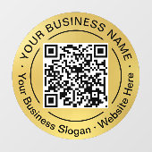 Autocollant Pour Fenêtre Code QR rond Nom de l'entreprise sur fond doré (Feuille)