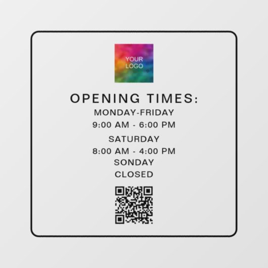 Autocollant Pour Fenêtre Code QR scannable Heures d'ouverture de l'entrepri (Feuille)