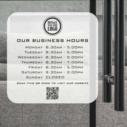 Autocollant Pour Fenêtre Code QR Texte de Logo Heures d'Ouverture d'Entrepr