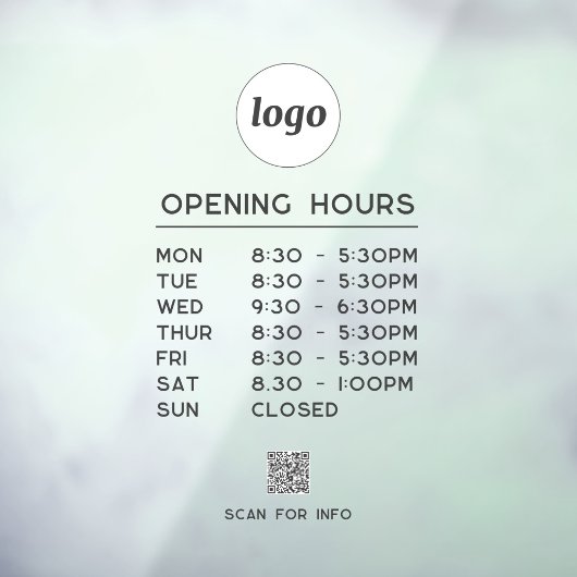 Autocollant Pour Fenêtre Code QR texte de logo simple Heures d'ouverture d'