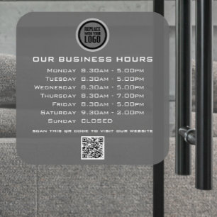 Autocollant Pour Fenêtre Code QR Texte de votre logo Heures d'ouverture d'e