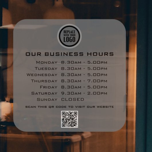 Autocollant Pour Fenêtre Code QR Texte de votre logo Heures d'ouverture d'e