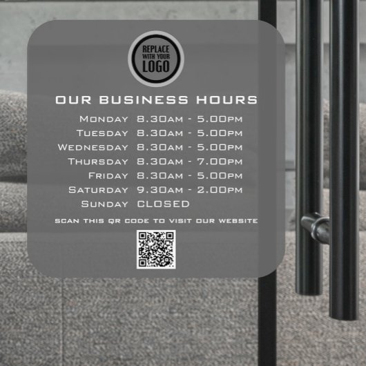 Autocollant Pour Fenêtre Code QR Texte de votre logo Heures d'ouverture d'e