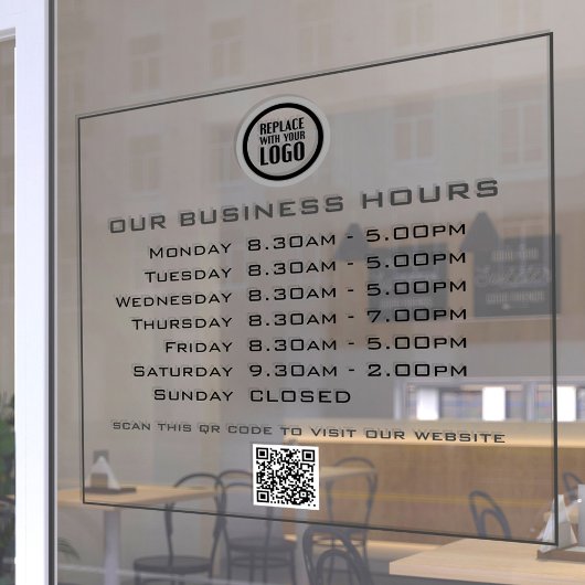 Autocollant Pour Fenêtre Code QR Texte de votre logo Heures d'ouverture de