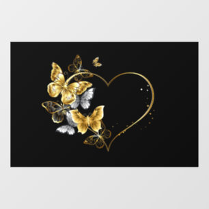 Autocollant Pour Fenêtre Coeur aux papillons d'or