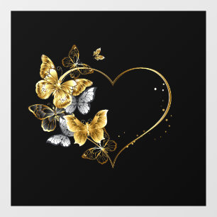 Autocollant Pour Fenêtre Coeur aux papillons d'or